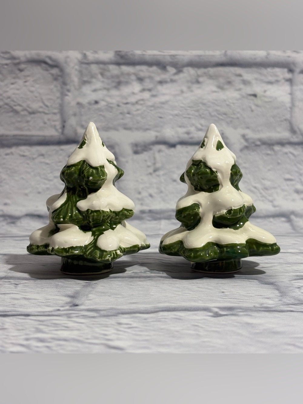 Vintage Fitz & Floyd ceramic snowy Christmas trees (set of 2)